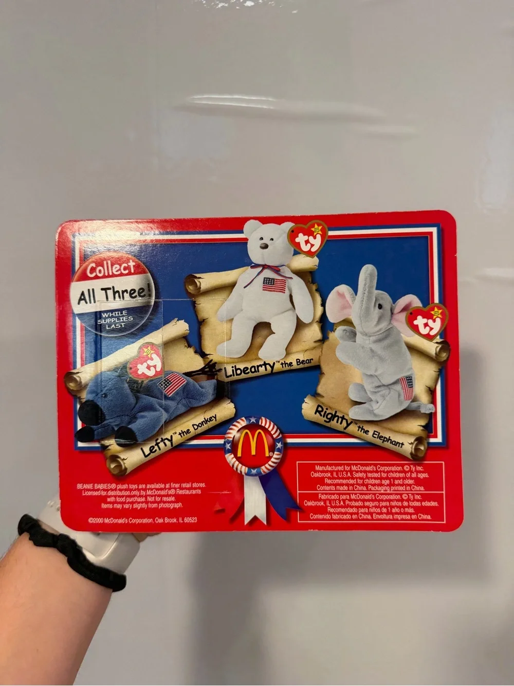 Ty Beanie Babies Patriotic Set - Patriotic Bear, Blue Whale, Gray Elephant